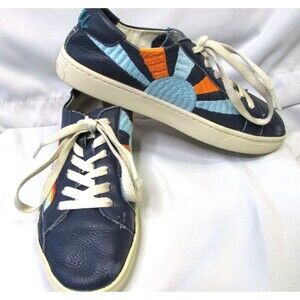 Soludos Womens Shoes Blue Leather Rainbow Wave  Chill Out Sneakers 8.5